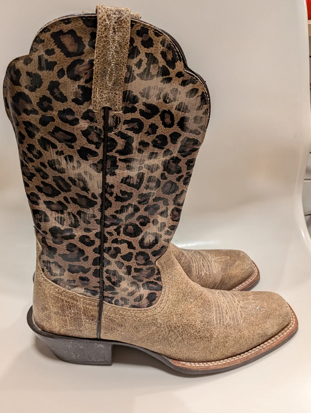 Ariat Legend Leopard Print Western Boots in Brown and Tan - Picture 1 of 11